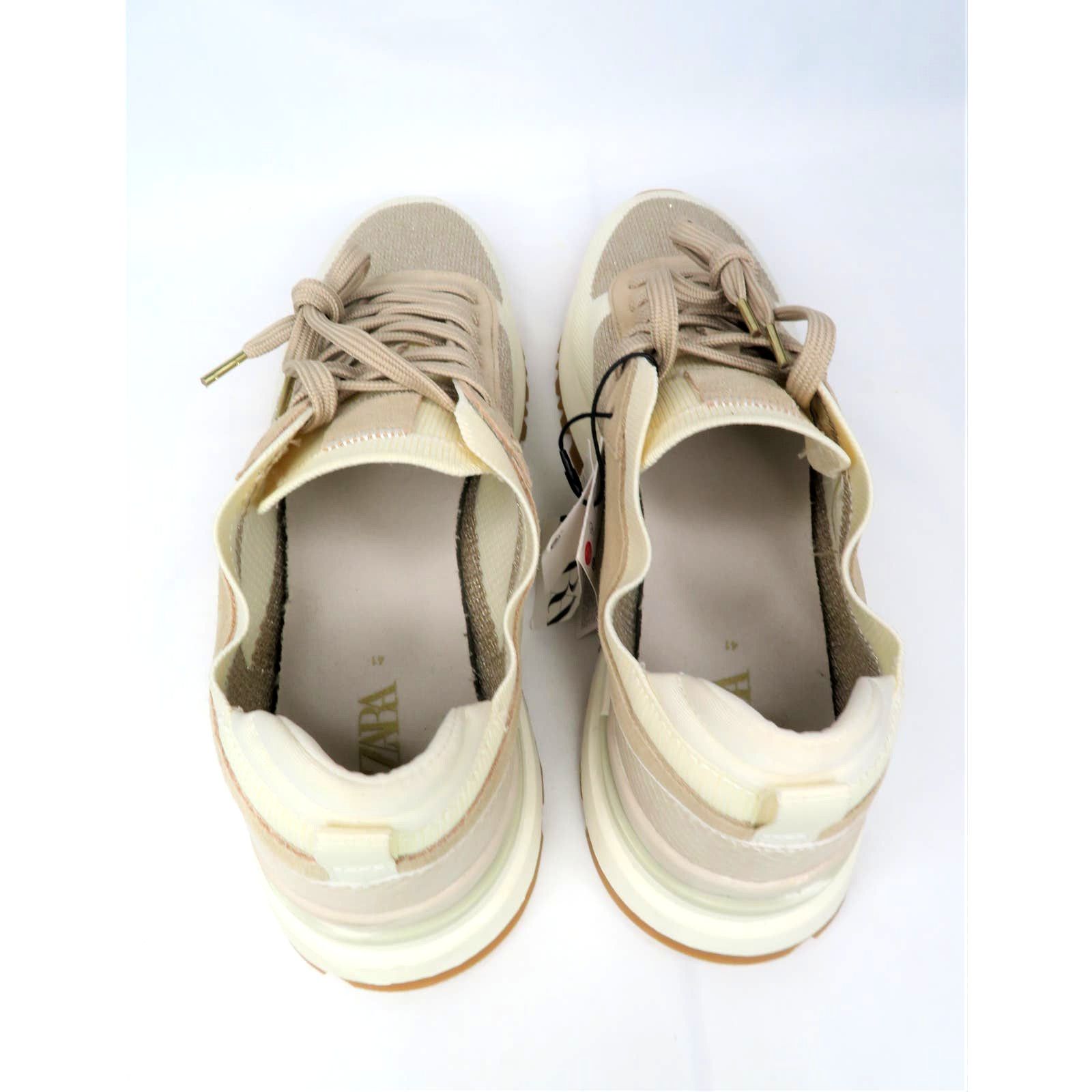 Zara ZARA Cream Sparkly Stretchable Fabric Lace Up Sneakers Size US 10 / IT 40 - 9 Thumbnail