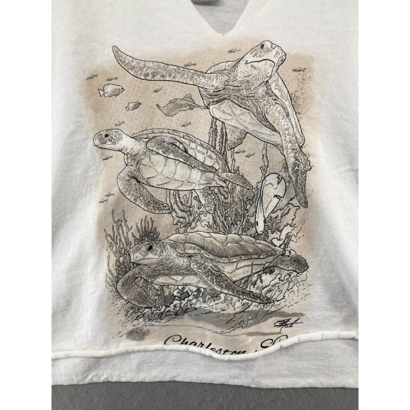 Gildan Gildan Charleston SC Sea Turtle Womens Promo Tee 2XL White Cropped Shirt Womens Plus 2XL White Beach 90s Style Cropped Tee Mens? Size XXL / US 16-18 / IT 52-54 - 2 Thumbnail