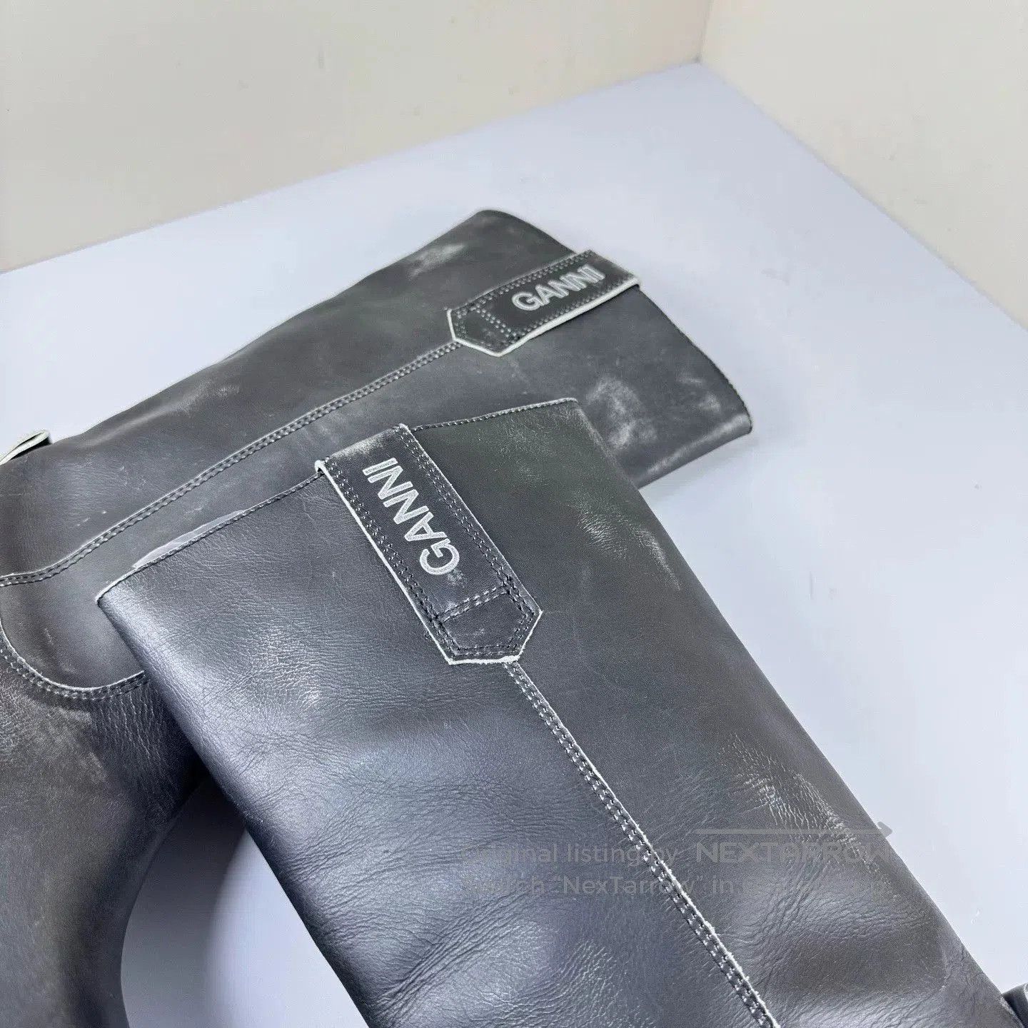 Ganni Ganni Distressed Square Toe Leather Boots. Size US 8 / IT 38 - 5 Thumbnail