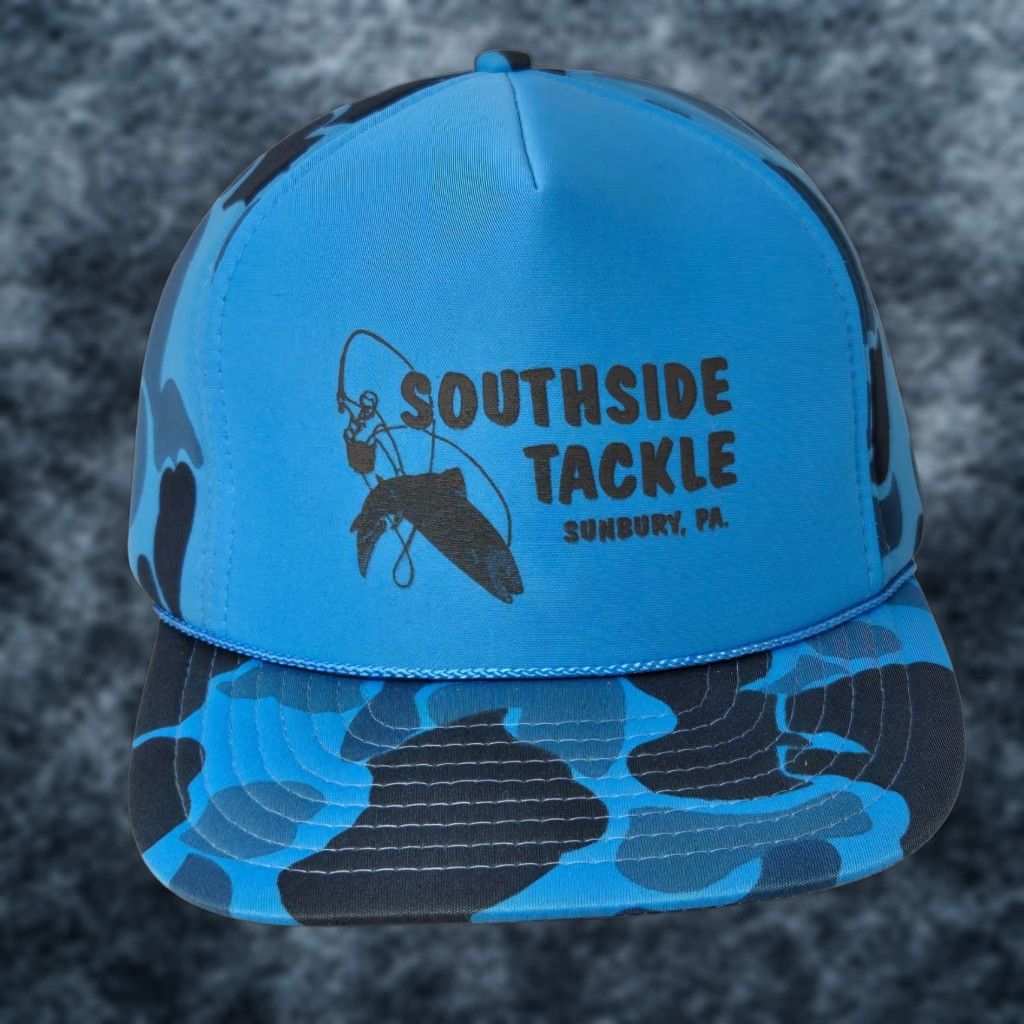 Vintage VINTAGE Southside Tackle Hat Snapback Fly Fishing Blue Camo Sunbury PA Nissin Trucker Hat Adjustable Foam Men Size ONE SIZE - 1 Thumbnail