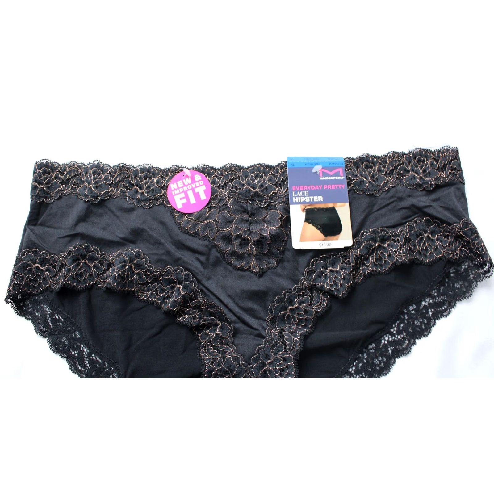 Vintage Maidenform Women's Lace Hipster Black/Rose Gold Size XL Panties Size ONE SIZE - 2 Thumbnail