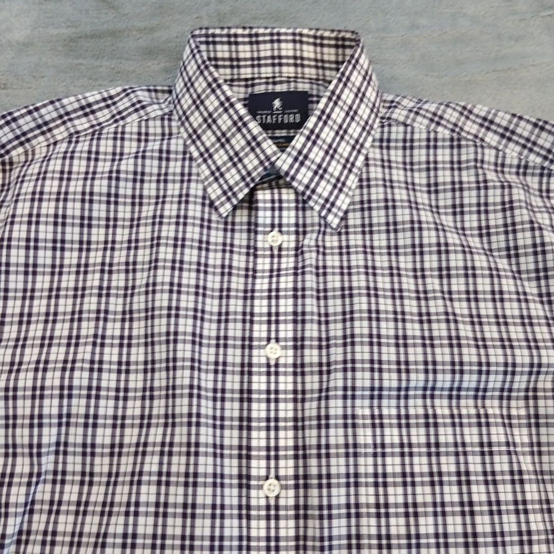 Stafford Stafford Shirt Mens Size 16 Tall Purple Plaid Long Sleeve Button Up Size US L / EU 52-54 / 3 - 2 Thumbnail