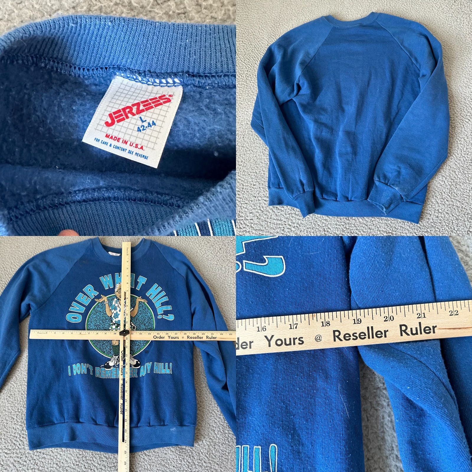 VINTAGE Jerzees Sweatshirt Mens Large Blue Old Man Over the Hill Sweater Mens