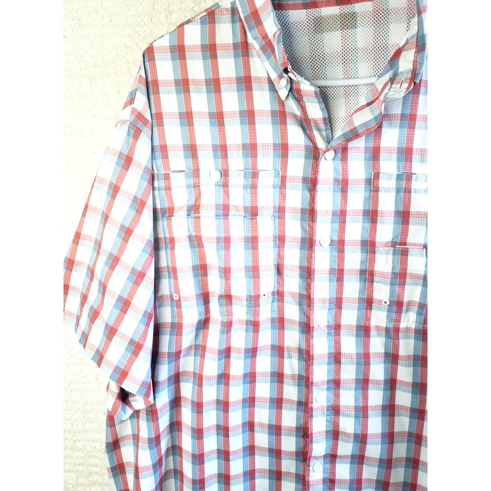 Vintage Columbia Mens XL PFG Super Tamiami S. Sleeve Red White Blue Plaid Button Shirt Size US XL / EU 56 / 4 - 4 Thumbnail