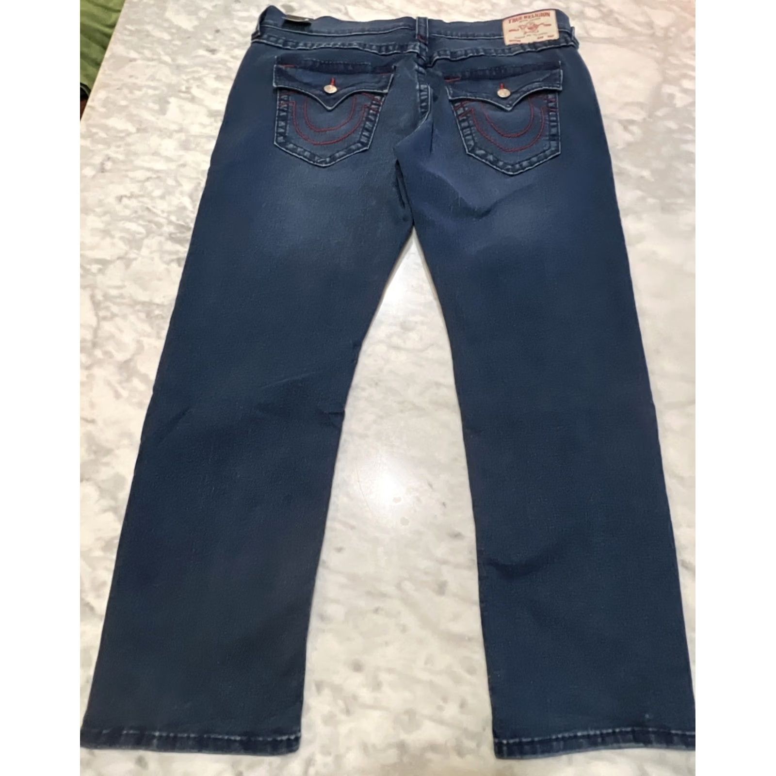 True Religion True Religion Geno Big T Flap Relax Slim Jeans Men 38 Dark Shivering Wash 701182 NWT Size ONE SIZE - 4 Thumbnail