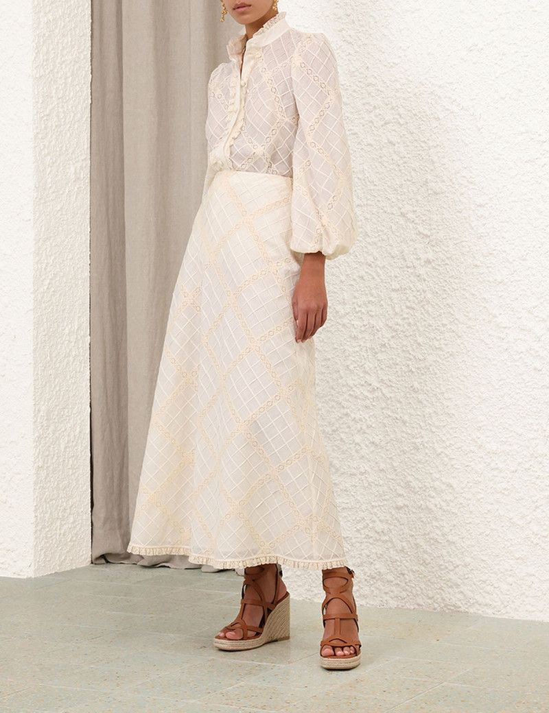 Zimmermann oc11z0226 Tallow Lace Trim Bias Skirt In Ivory Size 27" / US 4 / IT 40 - 3 Thumbnail