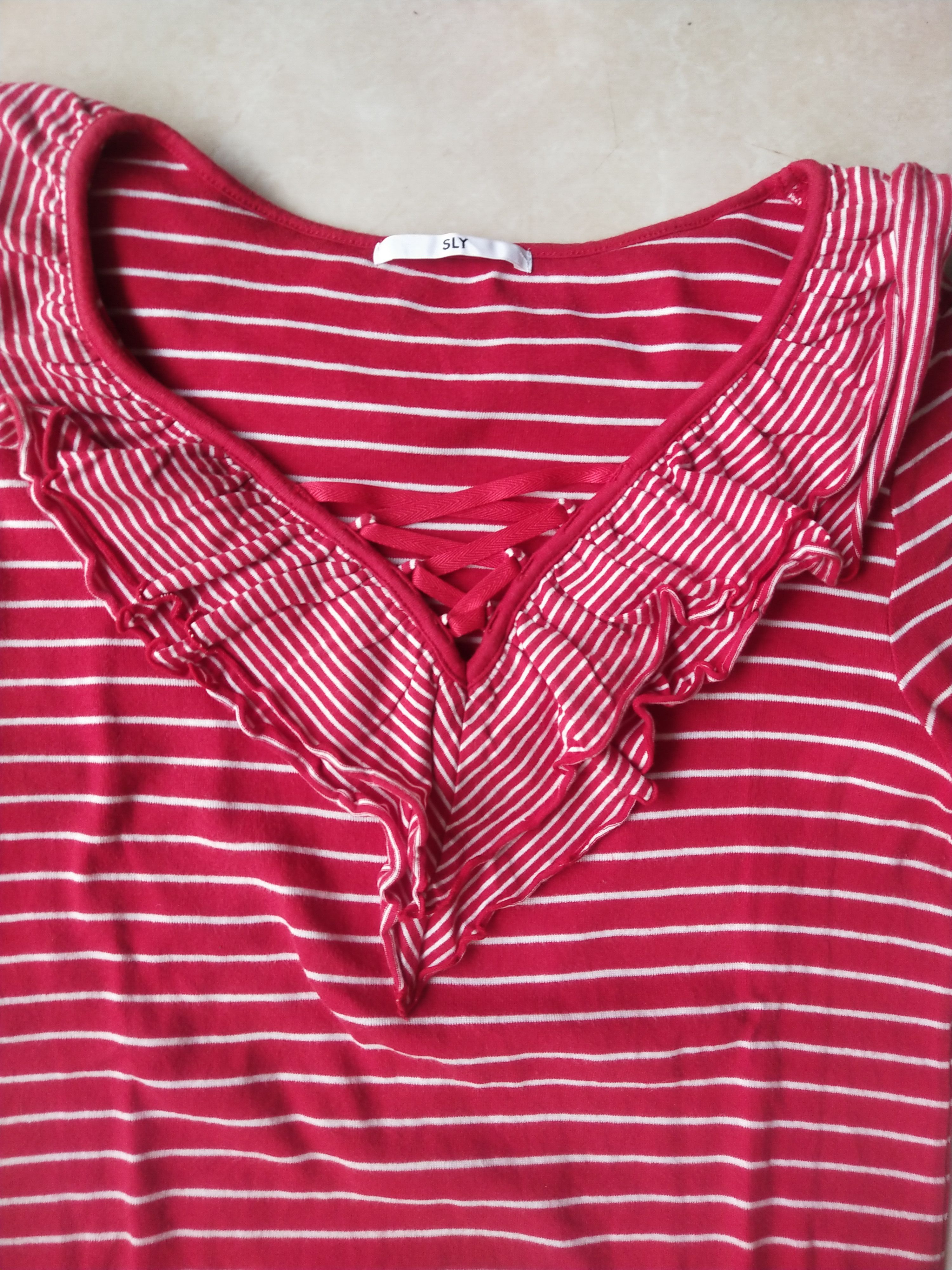 Hysteric Glamour SLY Japan Red Striped Ruffle Lace Up Coquette Top Size M / US 6-8 / IT 42-44 - 2 Thumbnail