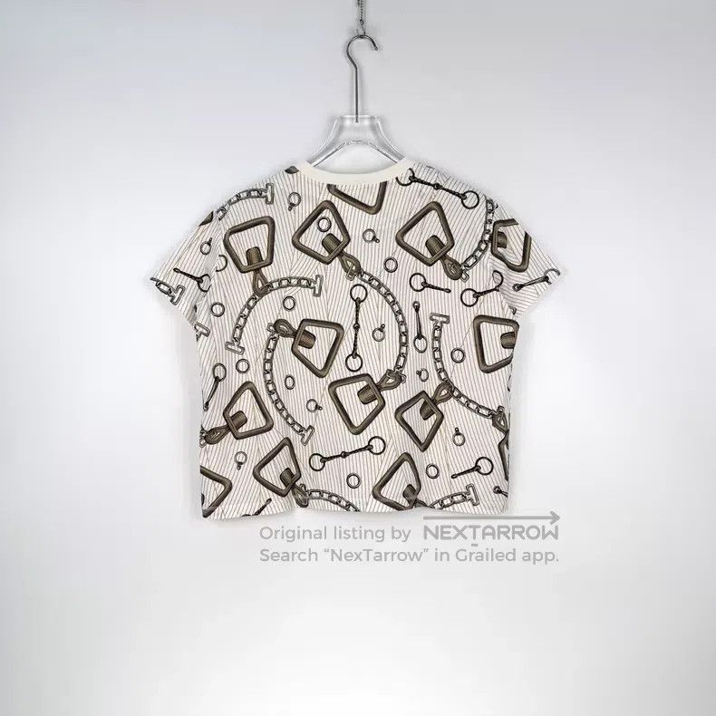 Hermes Hermes White and Brown Chain Pattern Short-sleeve Size XS / US 0-2 / IT 36-38 - 4 Thumbnail