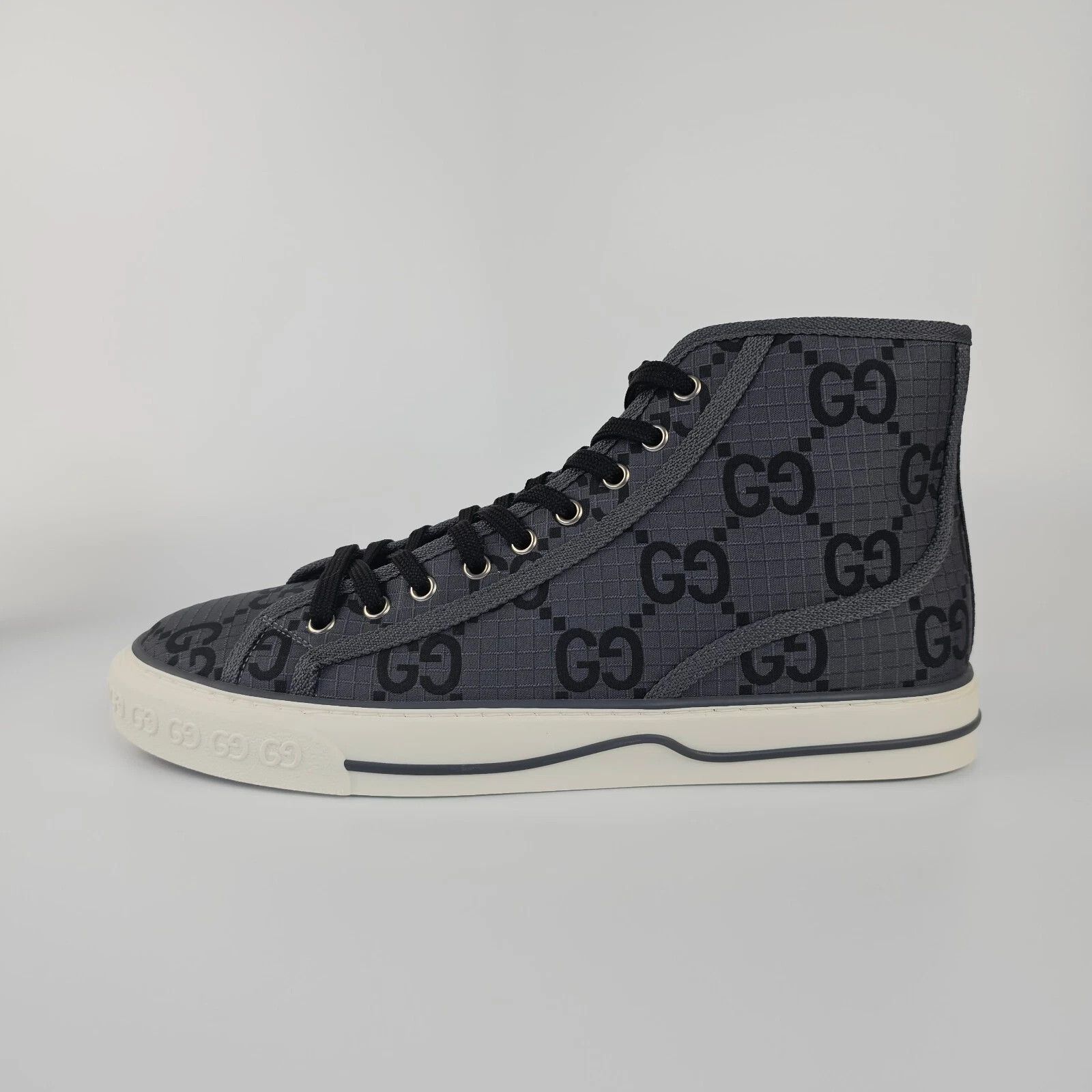 GUCCI Tennis 1977 Men's Black/Gray GG High Top Sneakers New