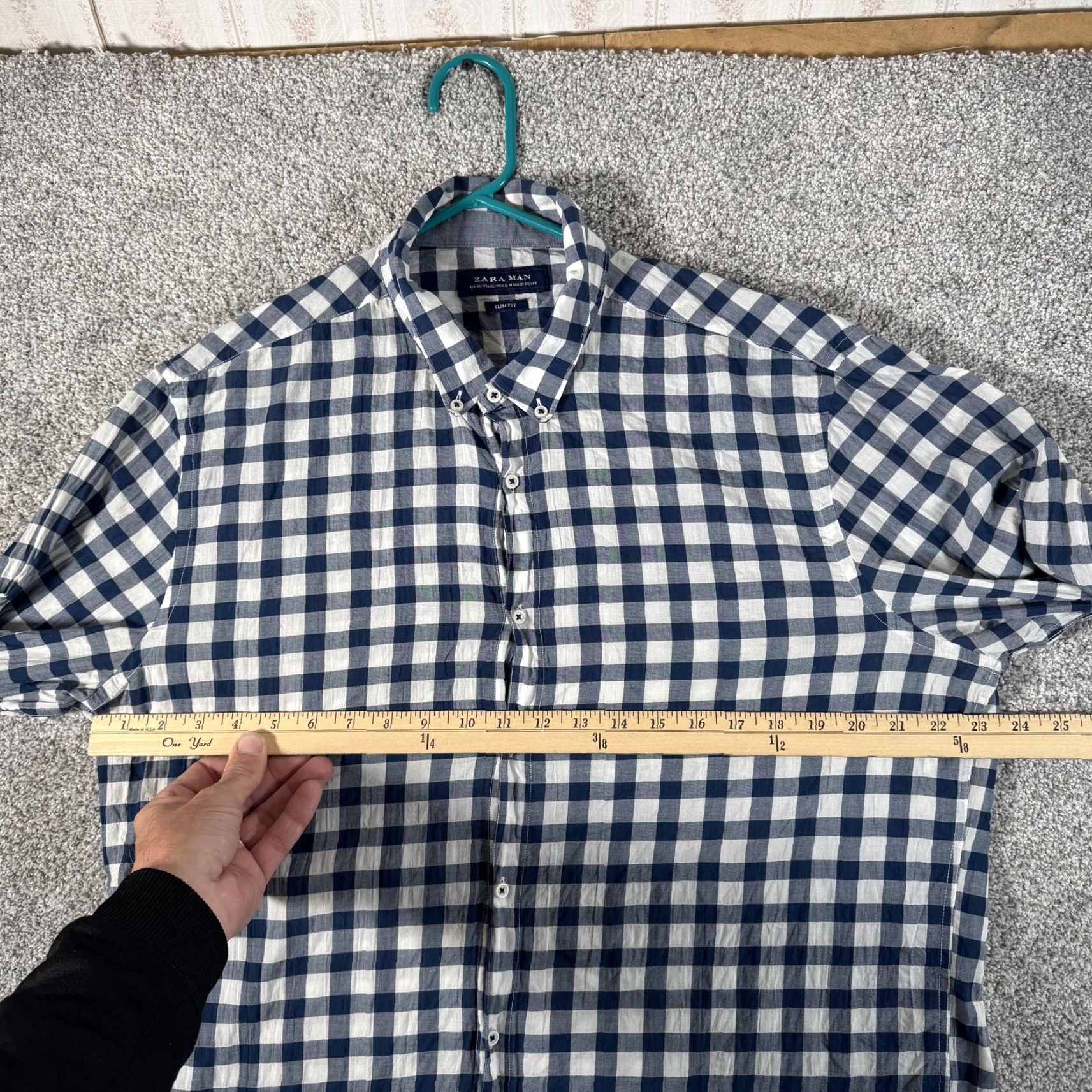 Zara Zara Man Shirt XL Blue White Gingham Check Slim Fit Button Down Long Sleeve Mens Size US XL / EU 56 / 4 - 3 Thumbnail