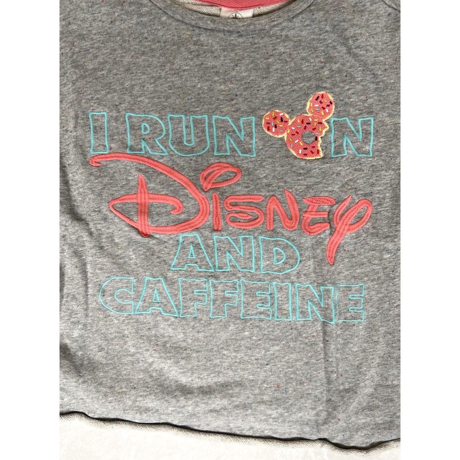 Disney VINTAGE Disney Sweatshirt Womens XS I Run On Caffeine Gray Pink Crewneck Pullover Crop Crew Neck Mickey Mouse 90s Cartoon Activewear Girls Size XS / US 0-2 / IT 36-38 - 2 Thumbnail