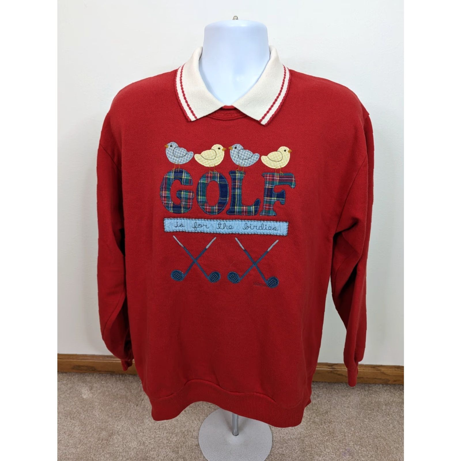 Hanes VINTAGE Hanes Sweatshirt Collared Golf Is For The Birdies Appliqué Red USA Adult Large Mens Size L / US 10 / IT 46 - 2 Thumbnail