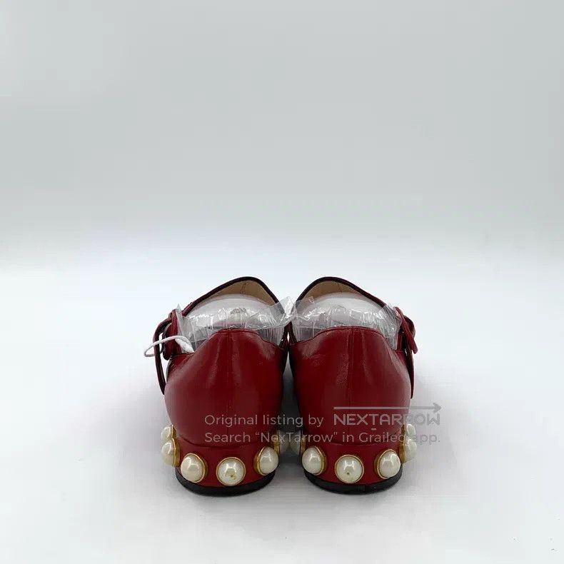 Gucci Gucci Red pearl decoration buckle casual single shoes Size US 4 / IT 34 - 4 Thumbnail