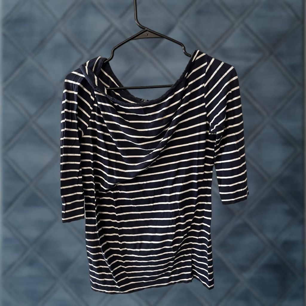 French Connection VINTAGE French Connection Women T-Shirt Casual Slim Fit Cotton Stripe 3/4 Sleeve Navy White Large Size L / US 10 / IT 46 - 1 Thumbnail
