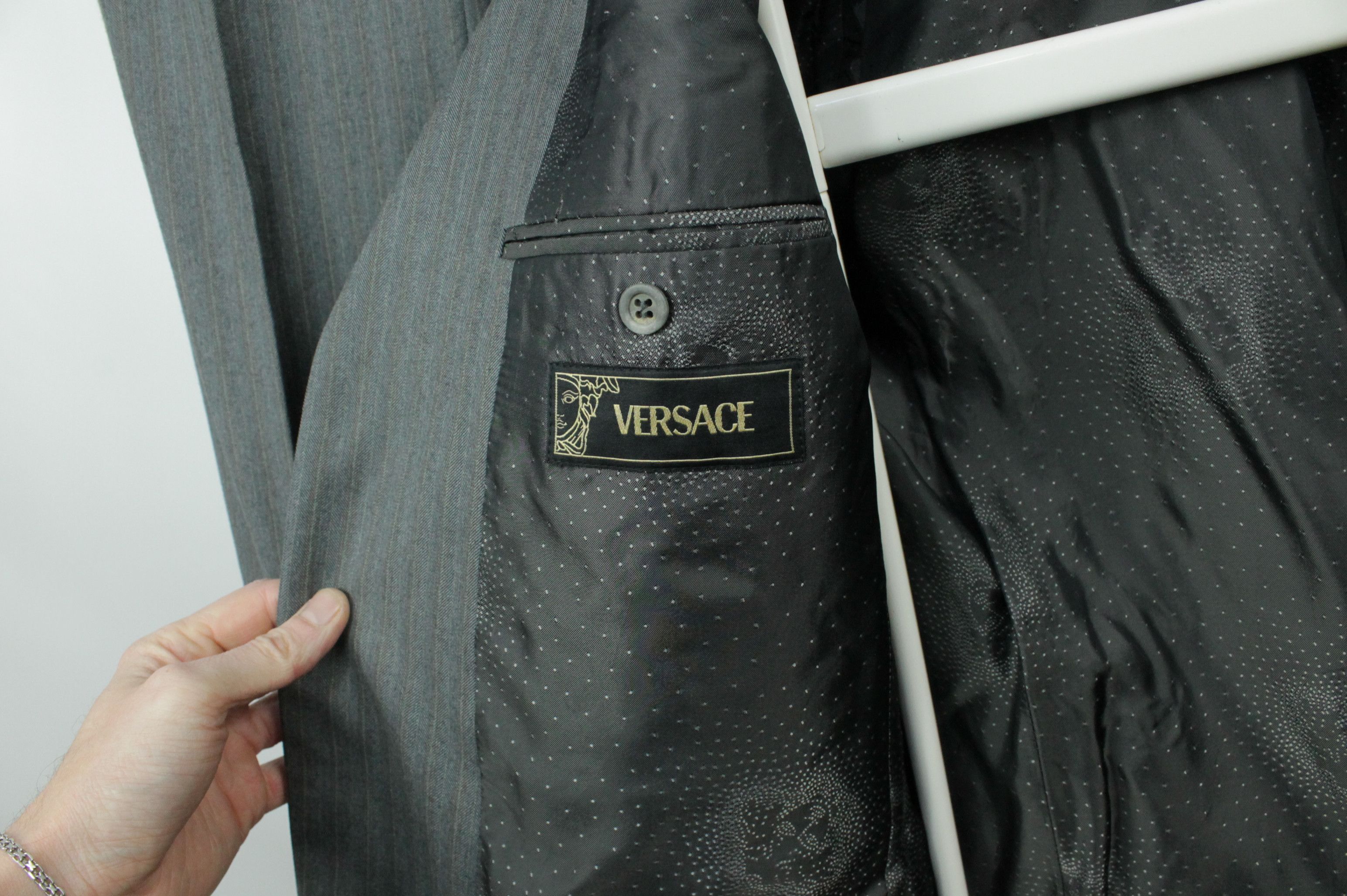 Versace Versace Micro Herringbone Gray Wool Formal Men's Suit Size 40R - 12 Thumbnail