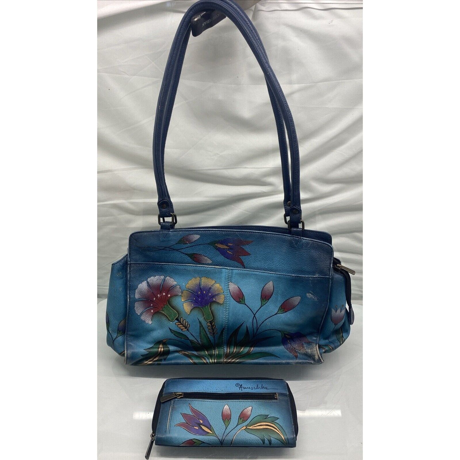 Anna Bolina Anna Anushka Painted Turquoise Leather Shoulder Bag + Wallet Size ONE SIZE - 4 Thumbnail