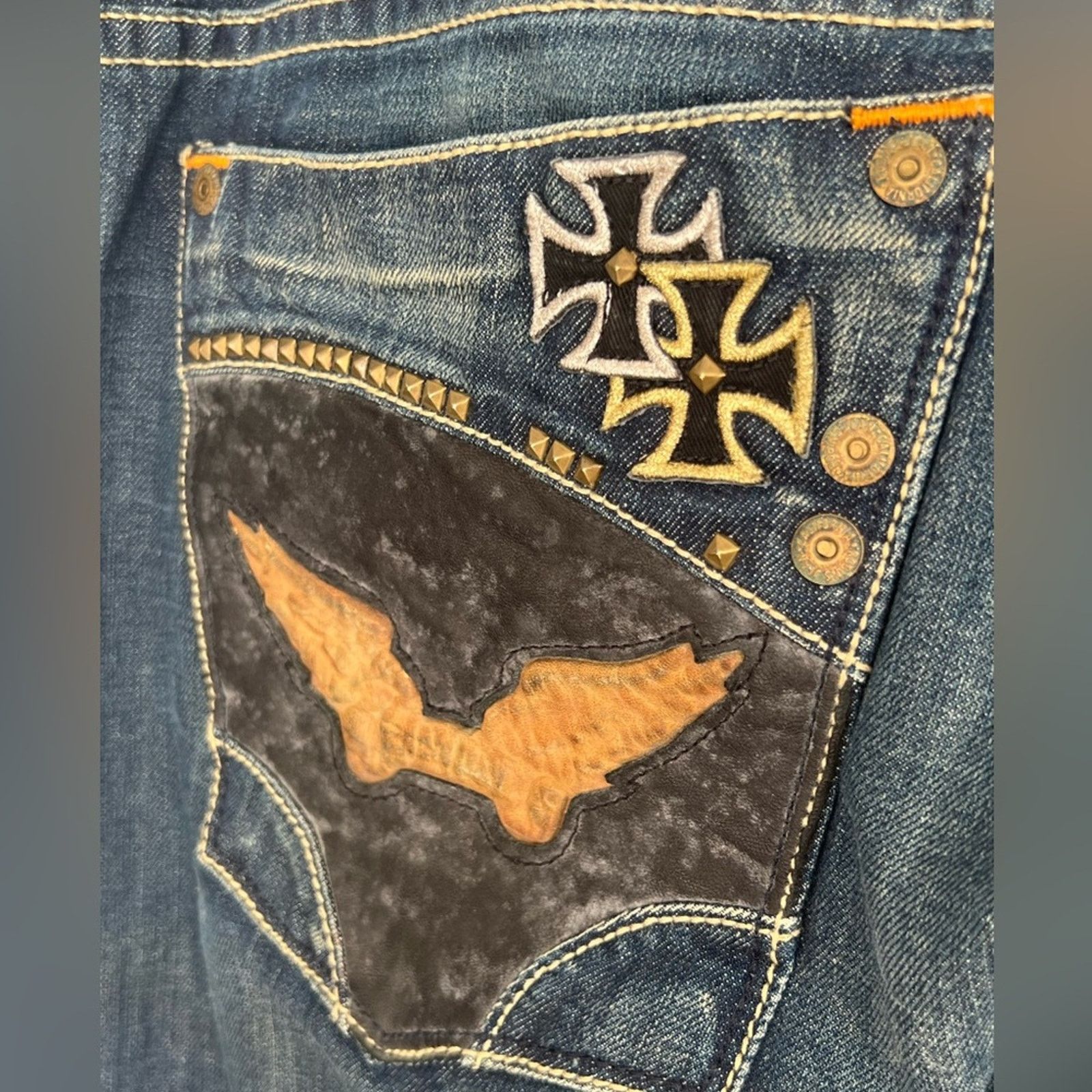 Robins Jeans Robin's Jean Blue Double Front Cross 42 Made in USA Rare 34 Size US 42 / EU 58 - 5 Thumbnail