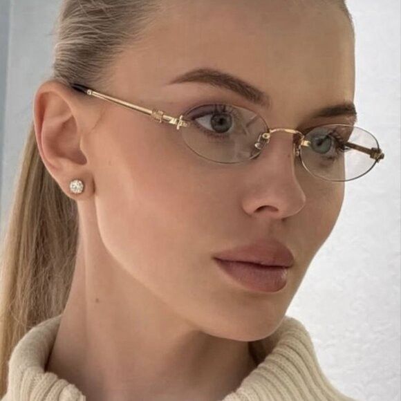 Miu Miu Miu Miu MUA54S 5AK08N Sunglasses Gold Oval Frame Size ONE SIZE - 2 Thumbnail