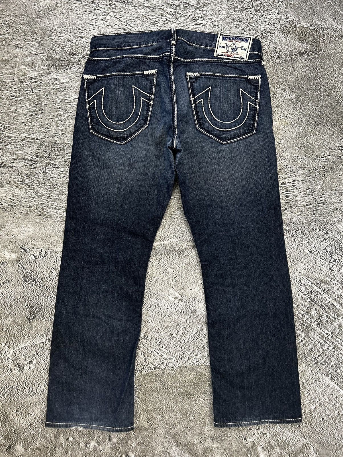 image of Made In USA x True Religion Navy Jeans White Thick Stitching Y2K, Men's (Size 38)