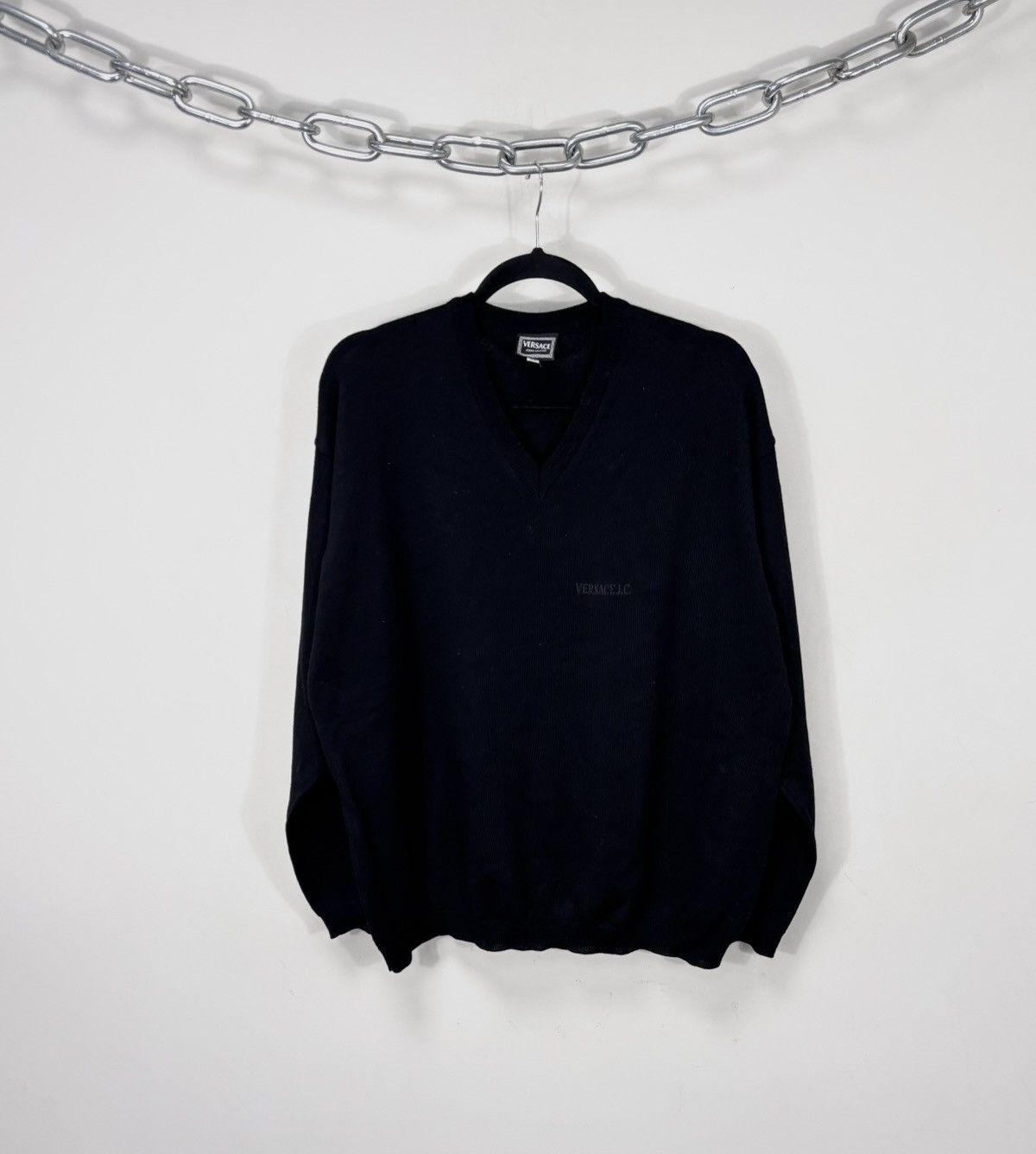 Versace Jeans Couture Vintage Versace Jeans Couture Black Wool V-Neck Sweater Size US XL / EU 56 / 4 - 1 Thumbnail