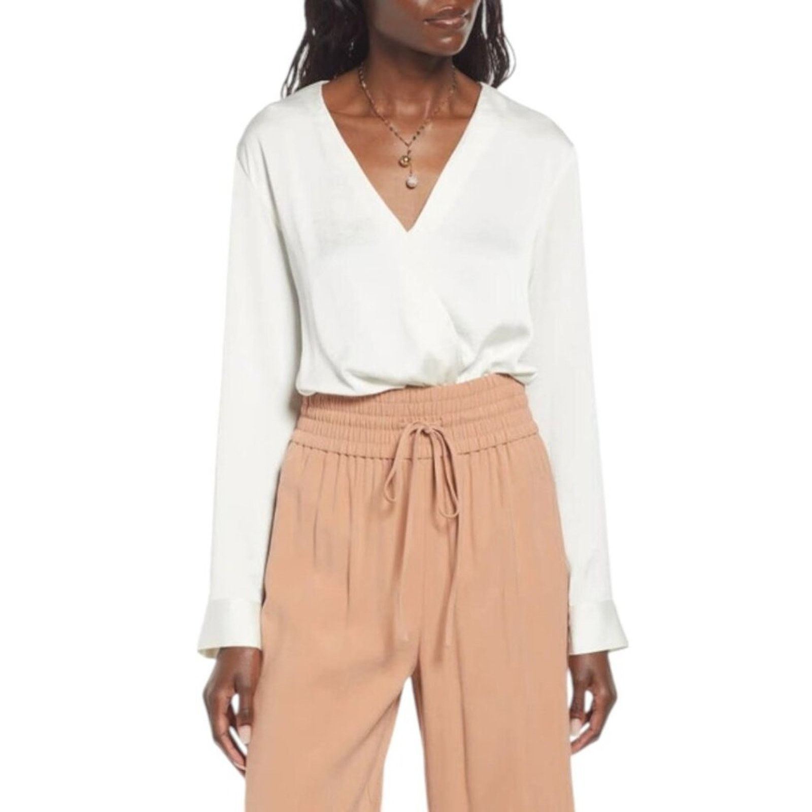 Other Open Edit Wrap Bodysuit Long Sleeve Ivory XS NWOT $59 NWOT Size XS / US 0-2 / IT 36-38 - 1 Thumbnail