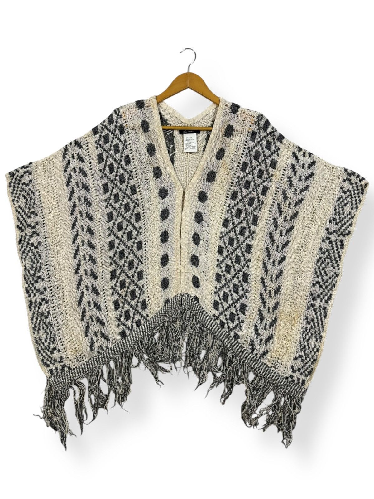 Japanese Brand Stunning Lure Knitted Poncho Cardigan 3/4 Sleeve with Fringe Size ONE SIZE - 3 Thumbnail