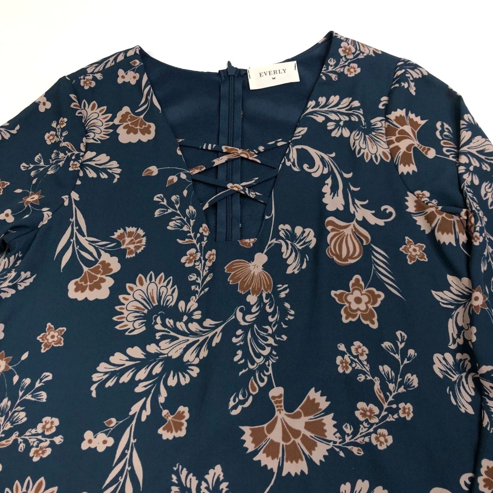 Anthropologie Everly Anthropologie Tunic Shirt Dress Floral Blouse Zip Back Blue Green XS Women's Sleeveless Size XS / US 0-2 / IT 36-38 - 7 Thumbnail