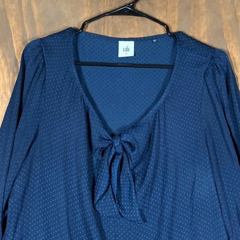 Vintage CAbi Blouse Navy Swiss Dot Tie Front Scoop Neck Relaxed Medium Size M / US 6-8 / IT 42-44 - 2 Thumbnail