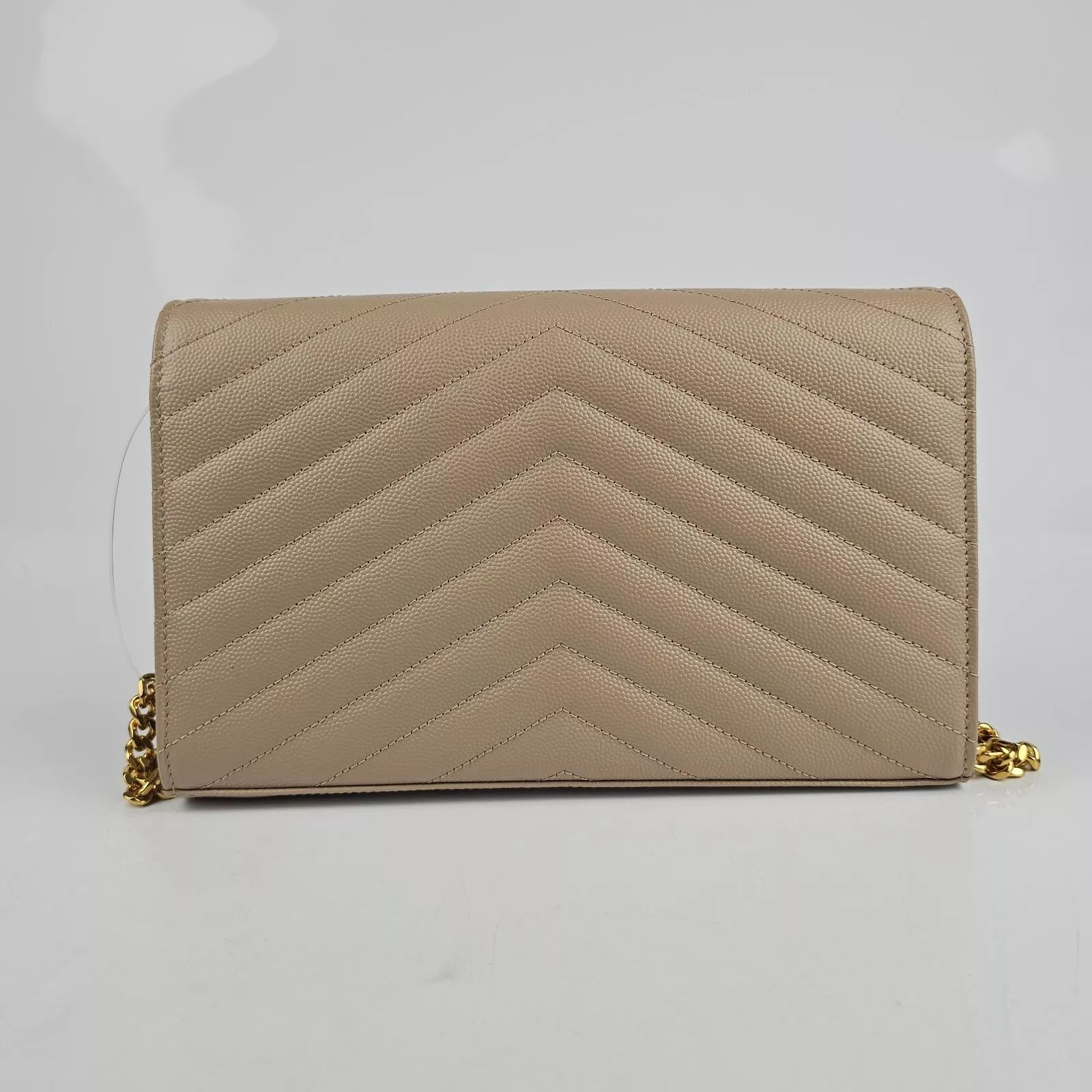 Saint Laurent Paris YSL Cassandre Dark Beige Grained Leather Chain Wallet Size ONE SIZE - 8 Thumbnail