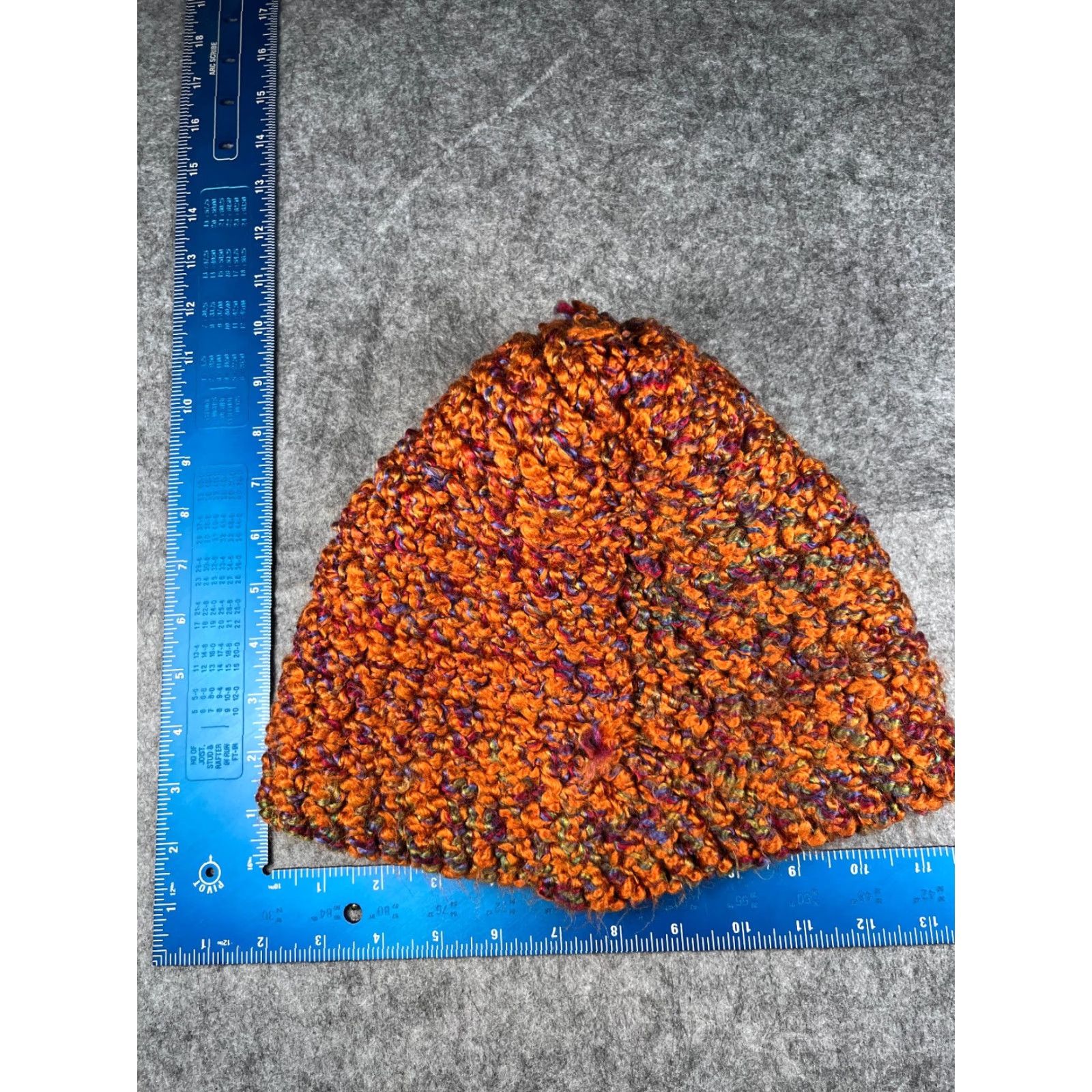 Vintage Handmade Beanie Hat Adult One Size Orange Crochet Knit Acrylic Fuzzy Ski Pom Beanie - Womens Everyday Knit Size ONE SIZE - 5 Thumbnail