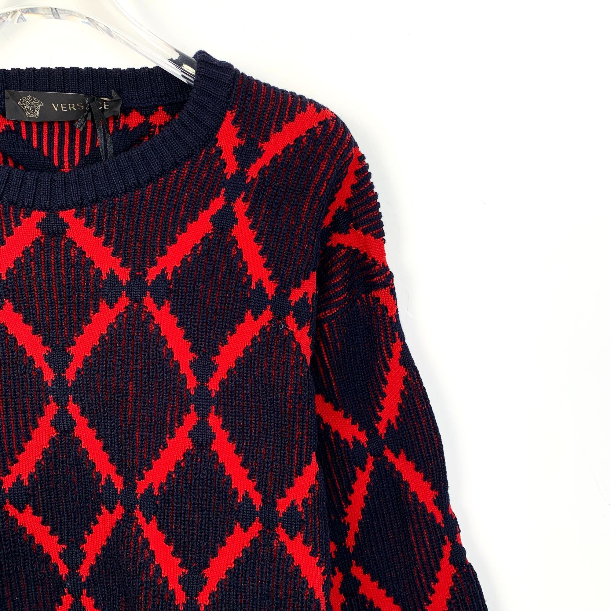Versace Versace Geometric Knit Sweater Size 42 Red & Black Wool Size M / US 6-8 / IT 42-44 - 3 Thumbnail