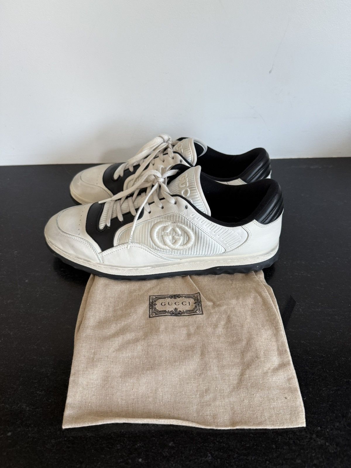 Gucci Gucci White Black Leather Low-Top Sneakers w/ GG Logo Size US 10 / EU 43 - 4 Thumbnail