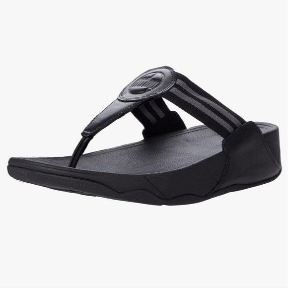 FitFlop Walkstar Black Leather Nylon Flip Flop Sandals 9