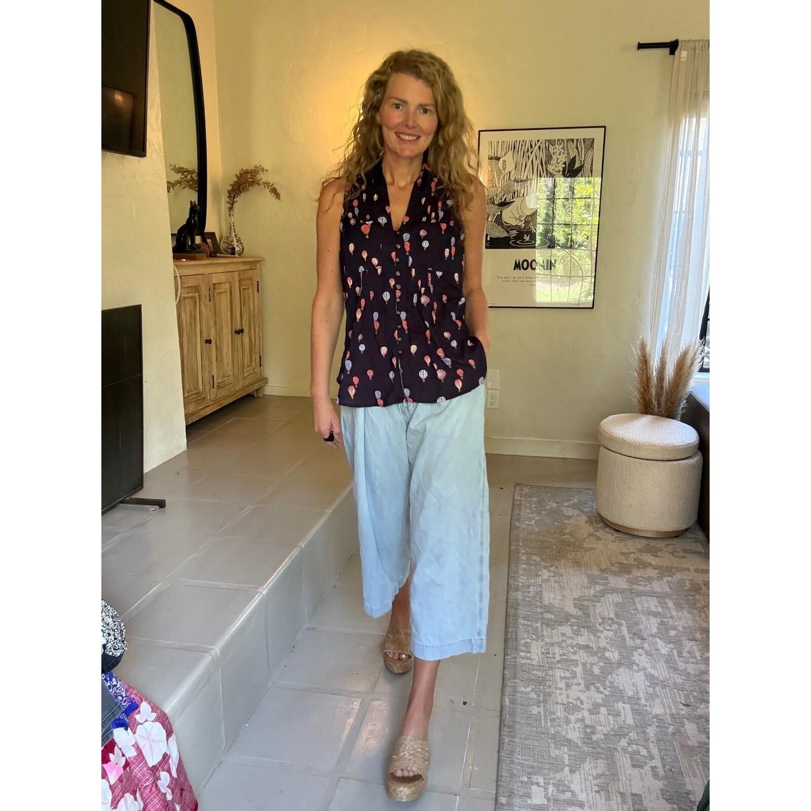 Anthropologie Maeve Anthropologie Balloon Print Sleeveless Blouse Navy XS Size XS / US 0-2 / IT 36-38 - 4 Thumbnail