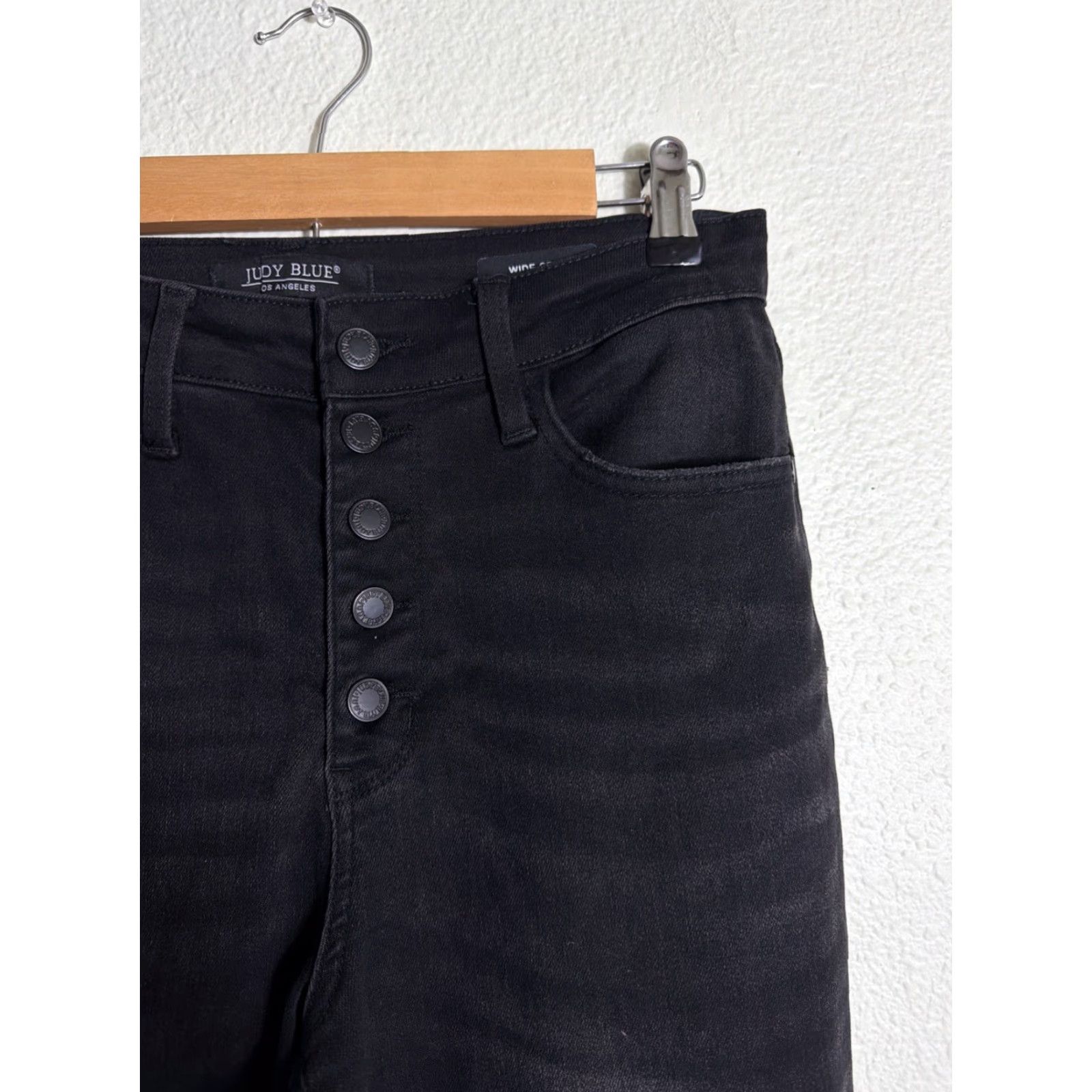 Vintage Judy Blue Women's Black Crop Wide Button Fly Jeans 28x30 7/28 Raw Hem Size 28 Regular Size 28" / US 6 / IT 42 - 6 Thumbnail