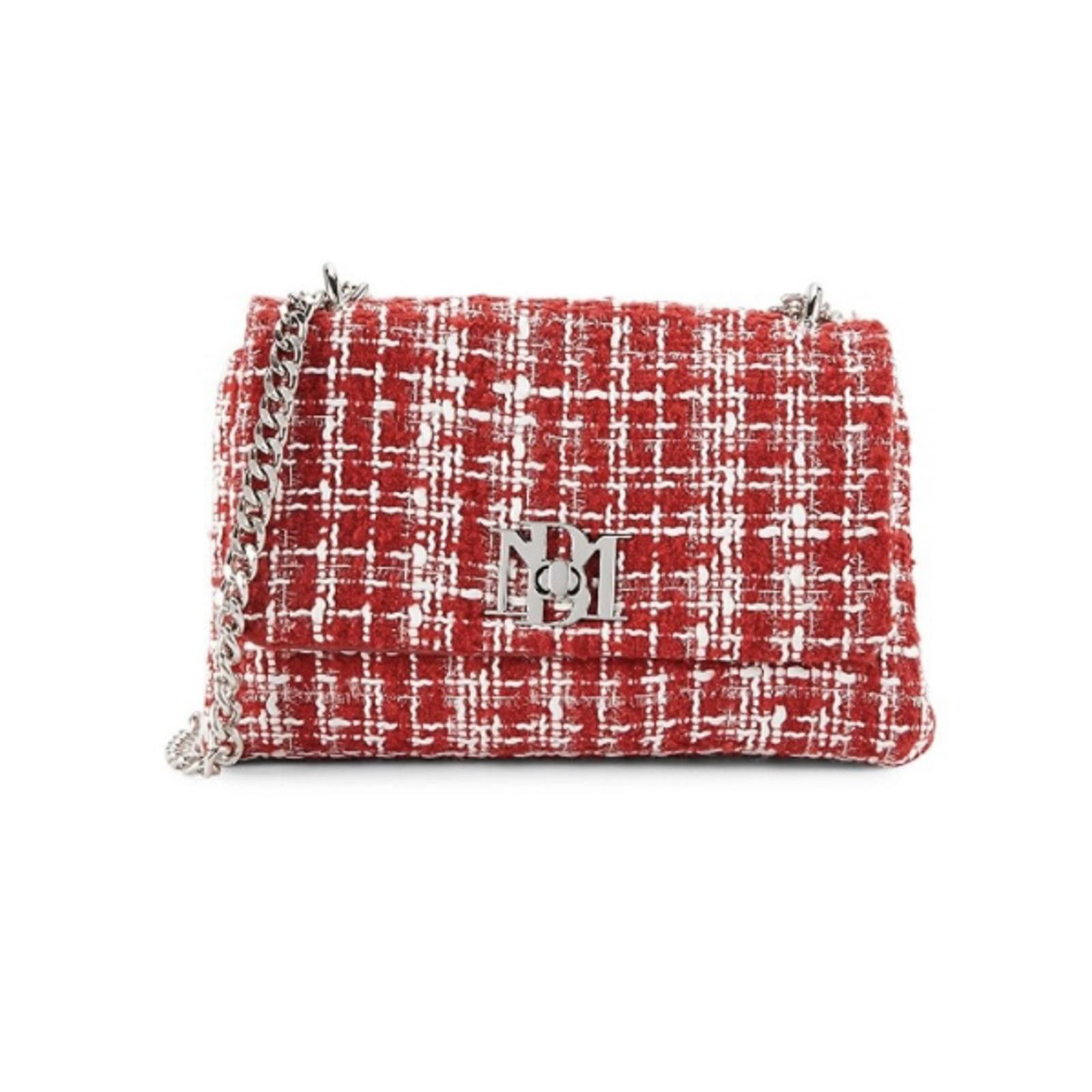 Designer Baffled Mischka Boucle Red Checkered Tweed Shoulder Bag New, Women's