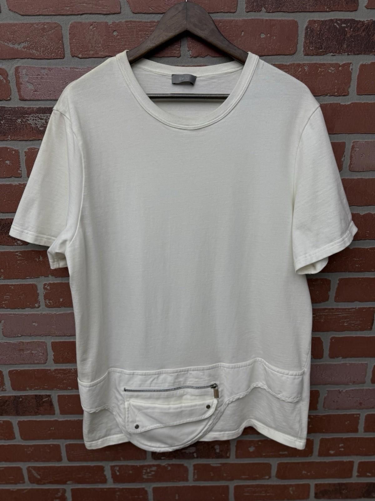 Dior Mens Saddle Zipper Pocket Tee Shirt Size 3XL White
