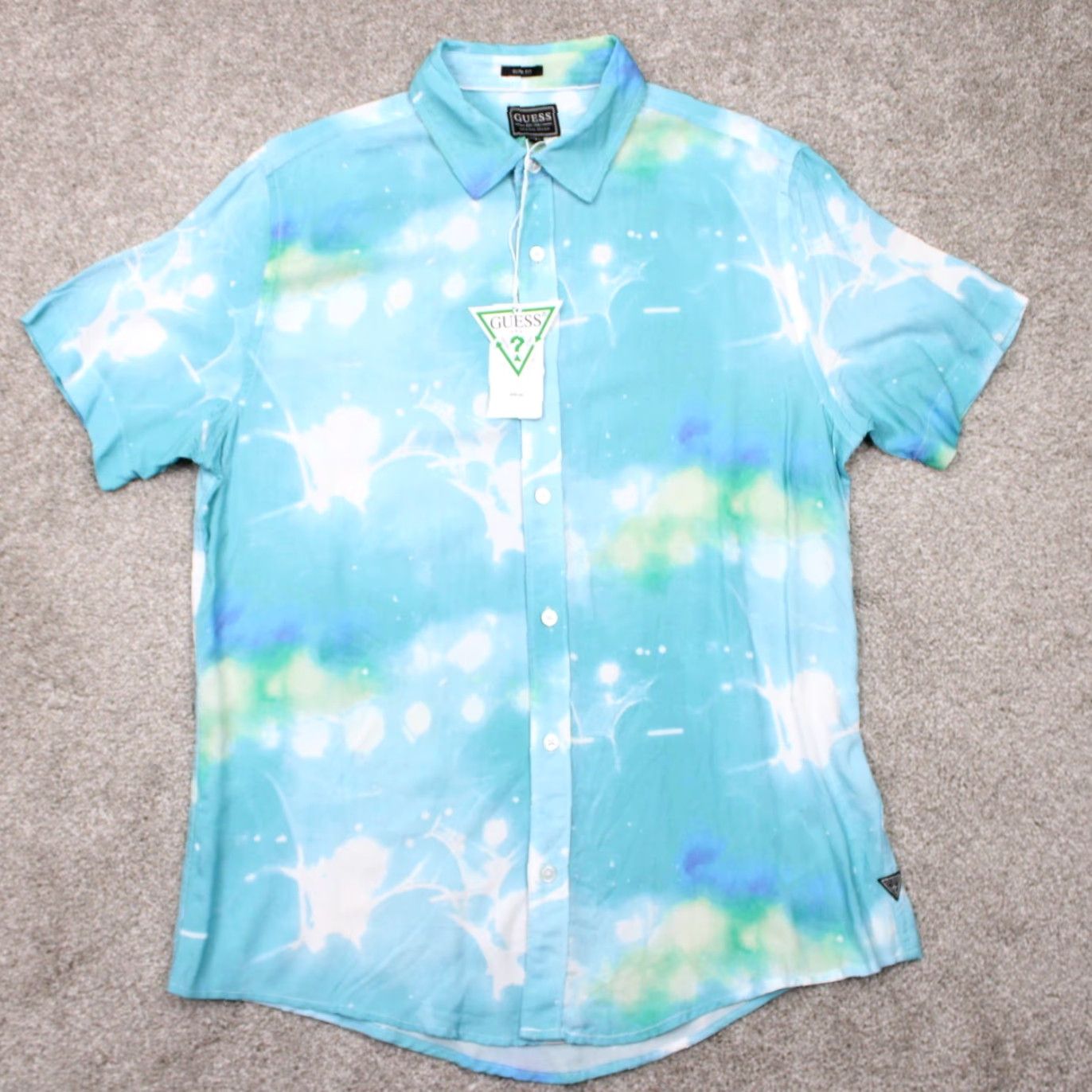 Guess GUESS Shirt Mens Small Blue Submerged Print Slim Fit S/S Button 100% Rayon Size US S / EU 44-46 / 1 - 2 Thumbnail