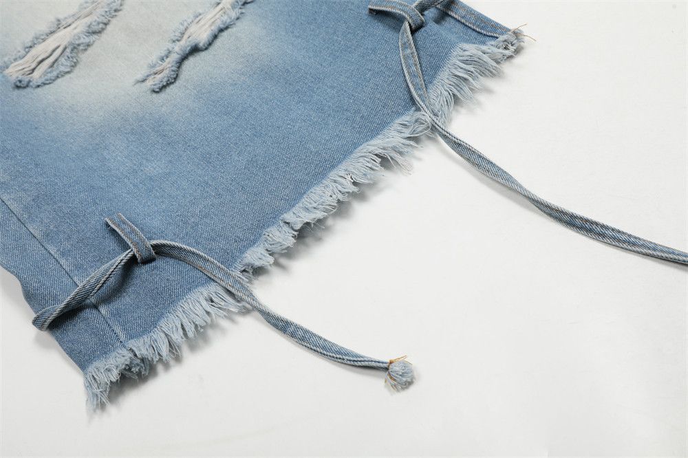 Japanese Brand × Jean Men's American street loose wide-leg ripped denim shorts Size US 32 / EU 48 - 6 Thumbnail