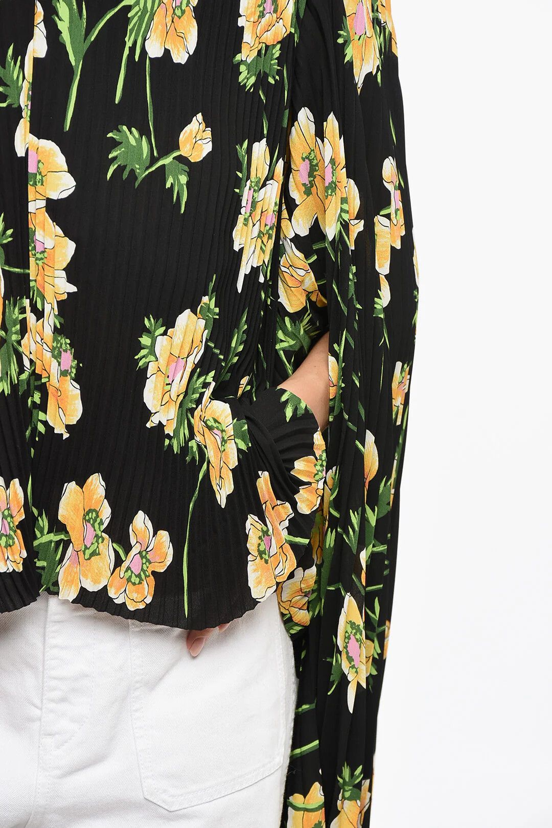 Balenciaga og1mm0326 Plissé Tie-Neck Blouse in Black/Multi Size XS / US 0-2 / IT 36-38 - 3 Thumbnail