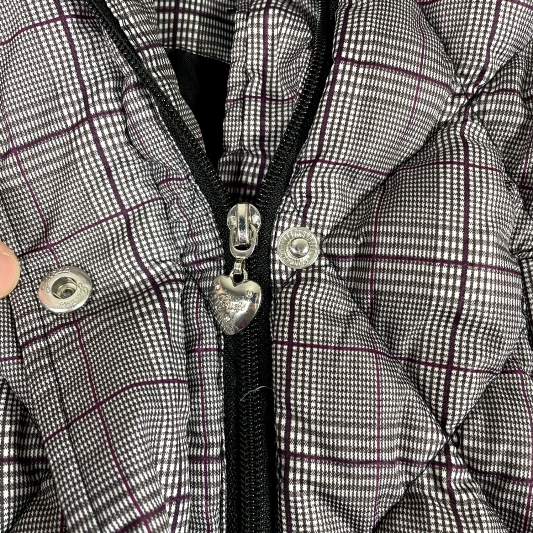 Guess Guess Puffer Jacket Women Large Purple Plaid Down Fill Faux Fur Hood Y2K Size L / US 10 / IT 46 - 7 Thumbnail