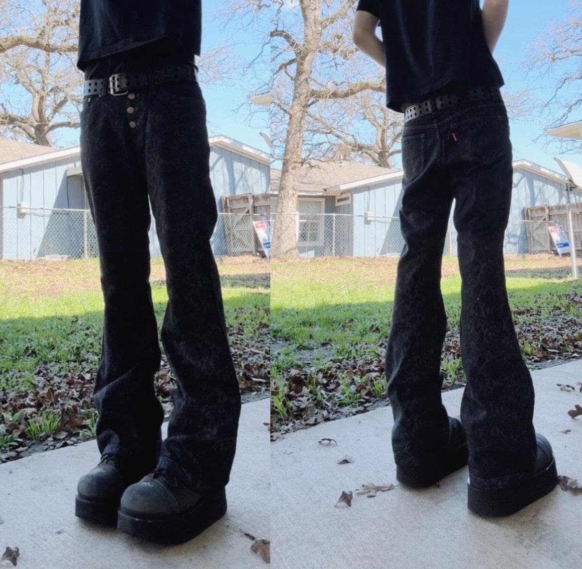 tornado mart japan snakeskin flared dark pants