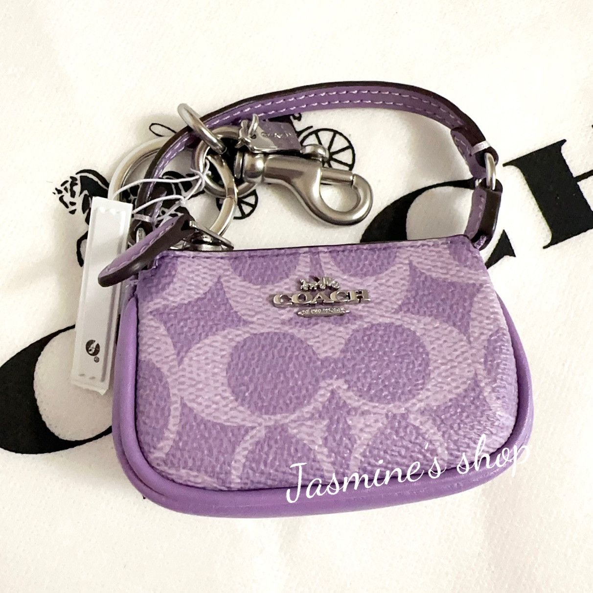 Coach NWT Coach Mini Nolita Bag Charm Iris Signature Canvas CX067 Size ONE SIZE - 4 Thumbnail
