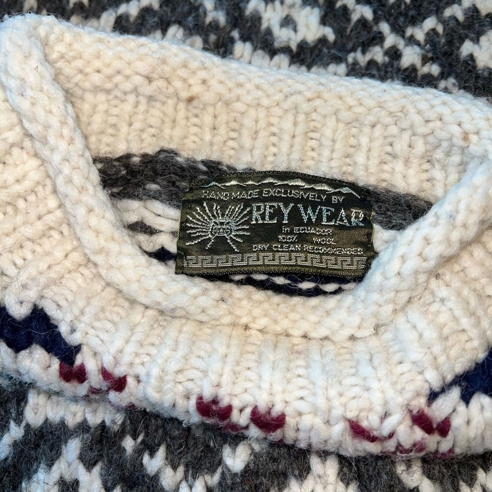 Vintage Awesome Vintage 1980s Rey Wear Wool Fair Isle Sweater! Size L / US 10 / IT 46 - 6 Thumbnail