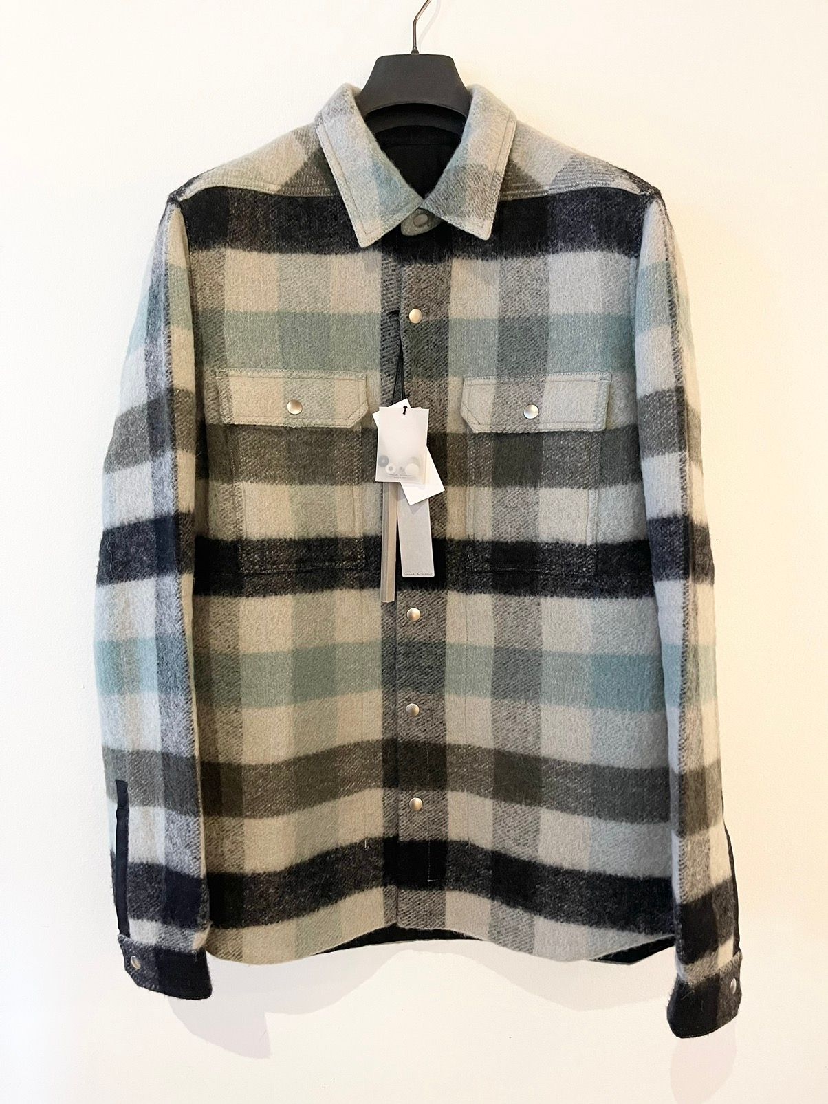Pre-owned Rick Owens Fw22 Strobe Pearl Plaid Overshirt In Pearl Grey