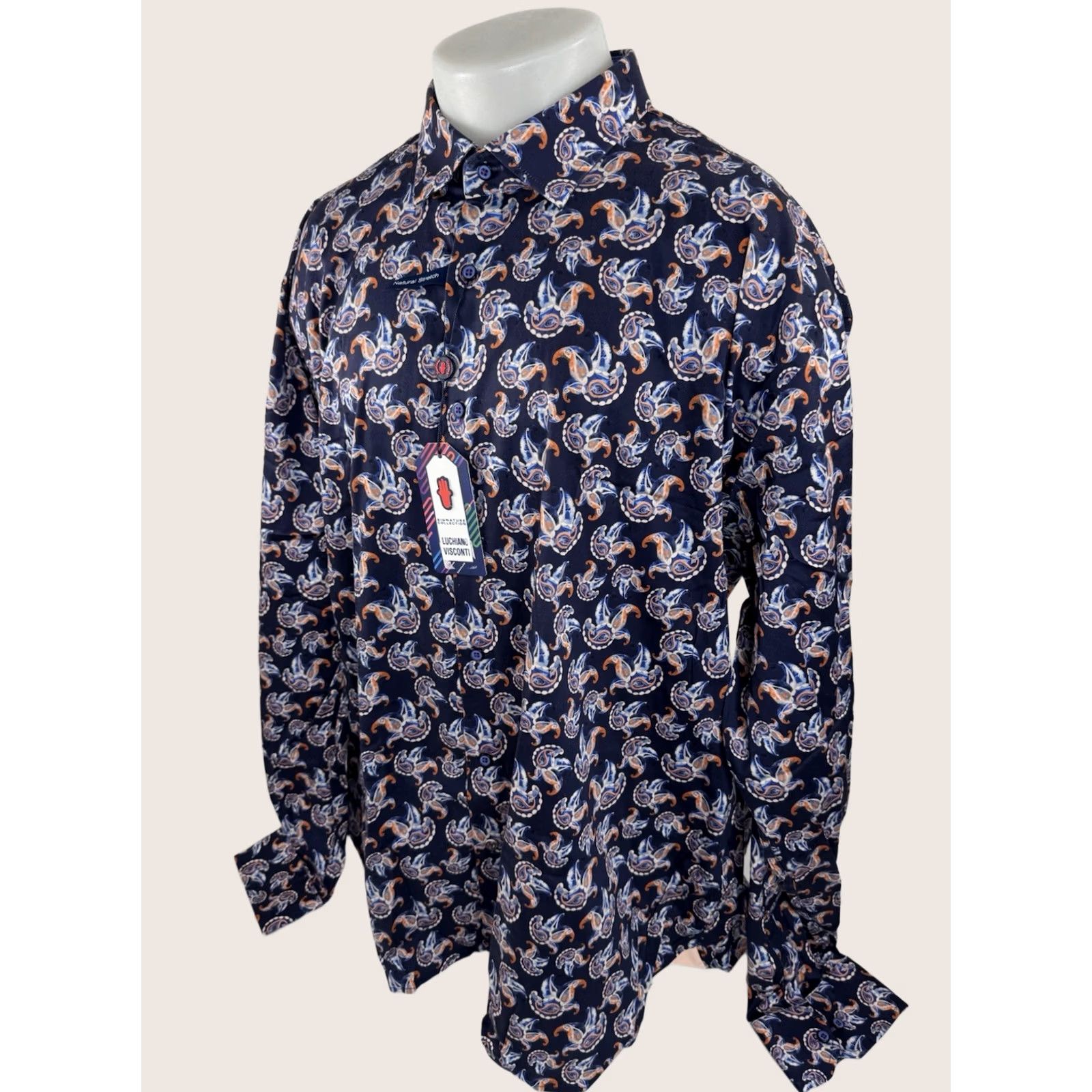 Luchiano Visconti Luchiano Visconti Shirt Paisley 3XL Button-Up Long Sleeve Blue Mens Safety Signature New with Tag MSRP: 89 Size US XXL / EU 58 / 5 - 1 Thumbnail