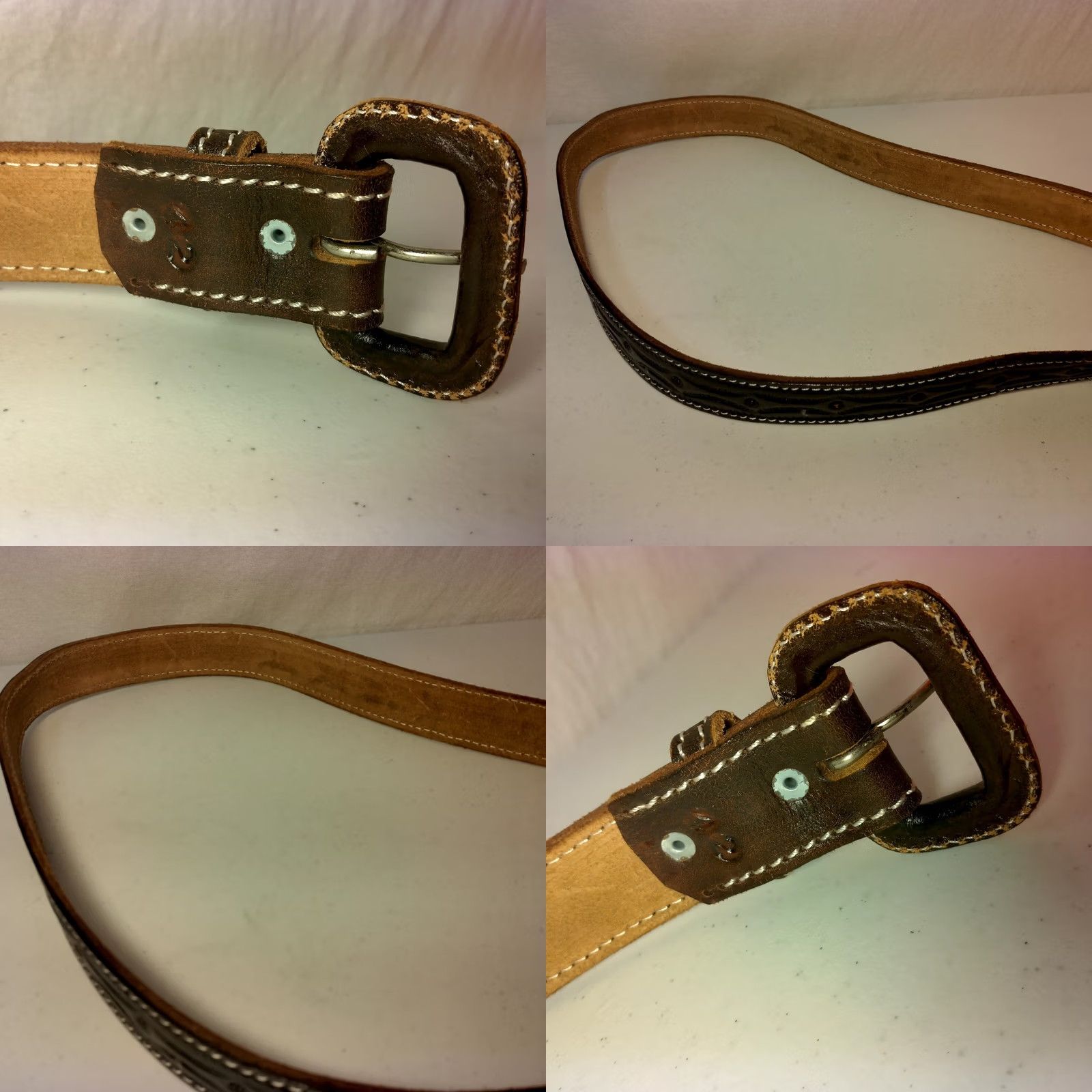 Vintage VINTAGE Hand Tooled Leather Belt Men El Salvador Brown 1 3/8" Adjustable 42 Size Size 42 - 10 Thumbnail