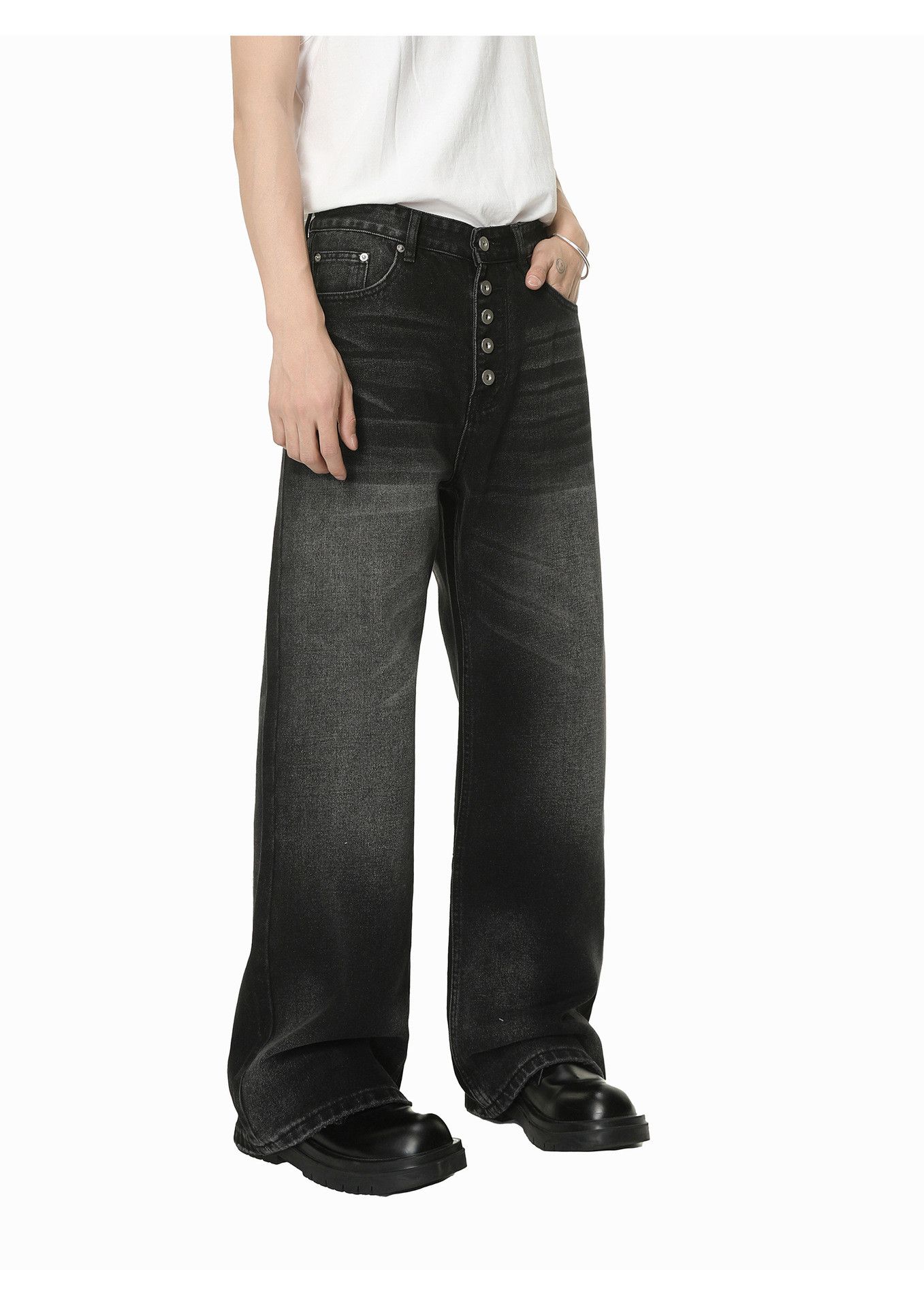 Japanese Brand Men's Japanese Retro Loose Button Washed Flare Jeans Size US 32 / EU 48 - 5 Thumbnail