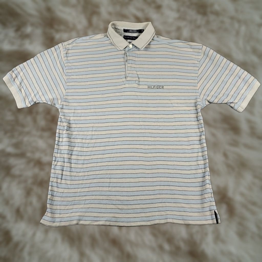 Tommy Hilfiger Tommy Hilfiger Polo Shirt Mens XL Gray Striped Casual Short Sleeve Regular Fit Size US XL / EU 56 / 4 - 1 Thumbnail
