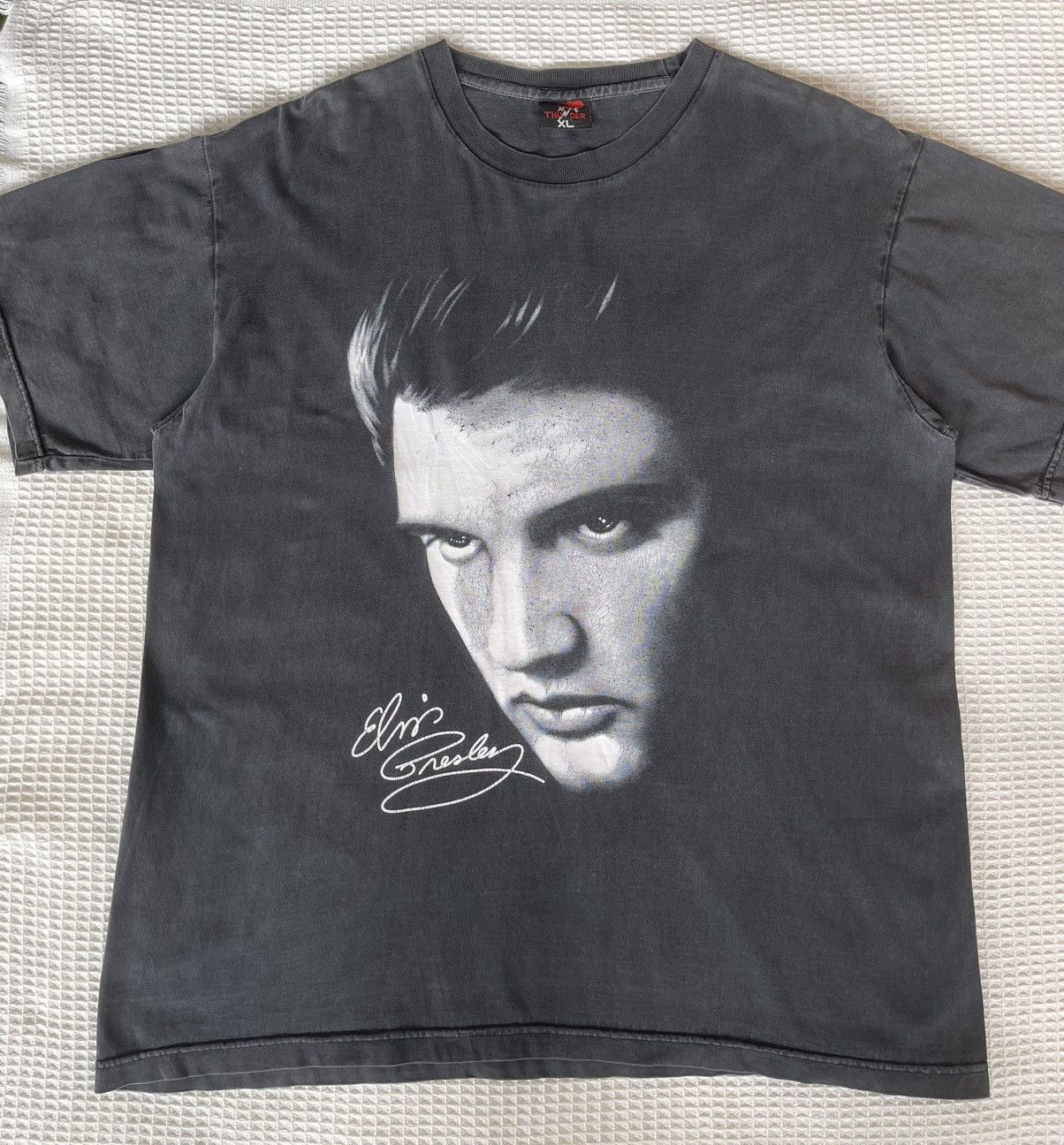 Band Tees Vintage90💢ELVIS PRESLEY💢Big Print Mirror Sun Faded Black Tee Size US XL / EU 56 / 4 - 1 Thumbnail